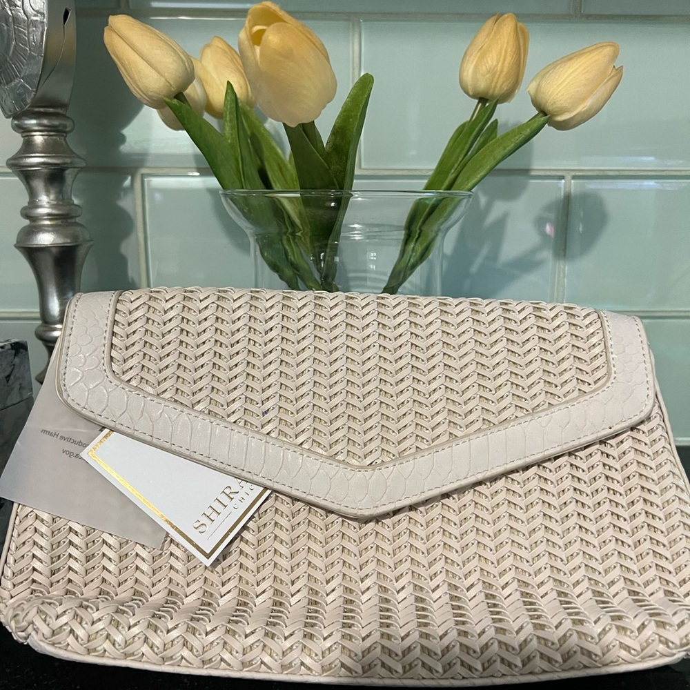 Shi by JOURNEYS Woven Cream Clutch